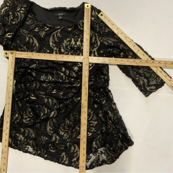 Alfani Velvet-Burnout Side-Tie Top Black Gold Glitter Wild Modern Animal… - Picture 5 of 8